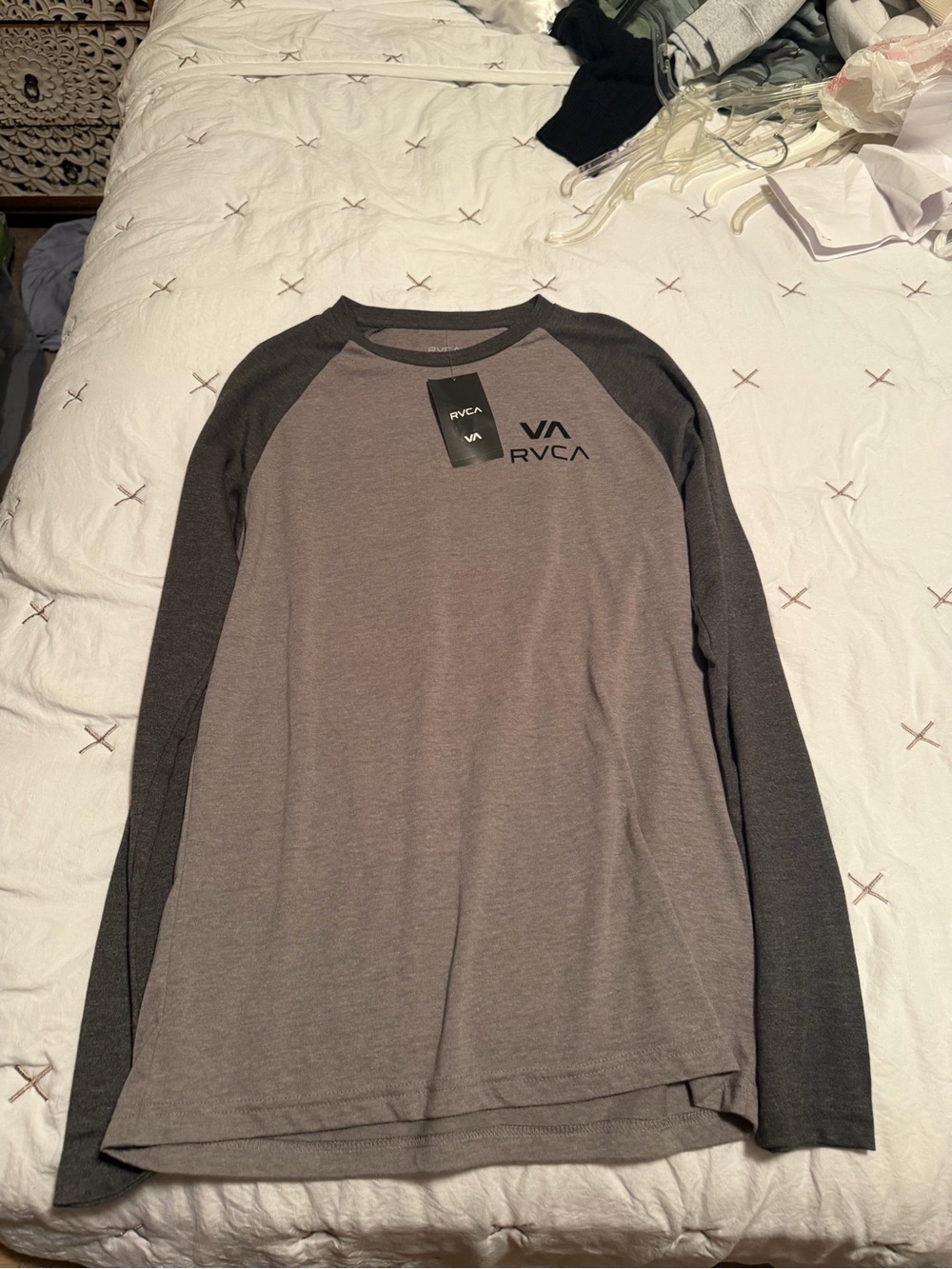 RVCA Men's Two-Tone Long Sleeve Raglan Shirt — Gray and Charcoal